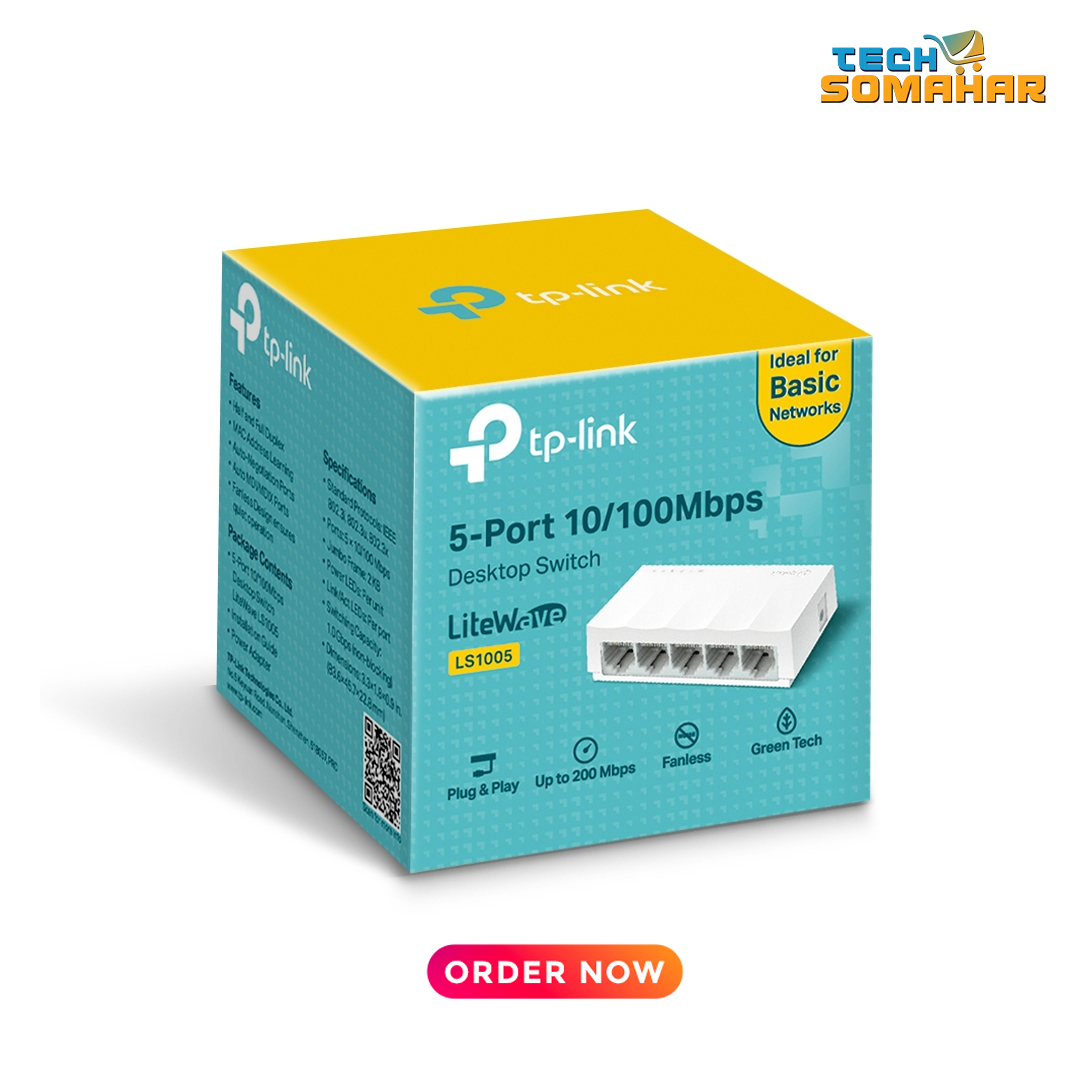 TP-Link LS1005 5-Port Non Gigabit Desktop Network Switch - Image 2