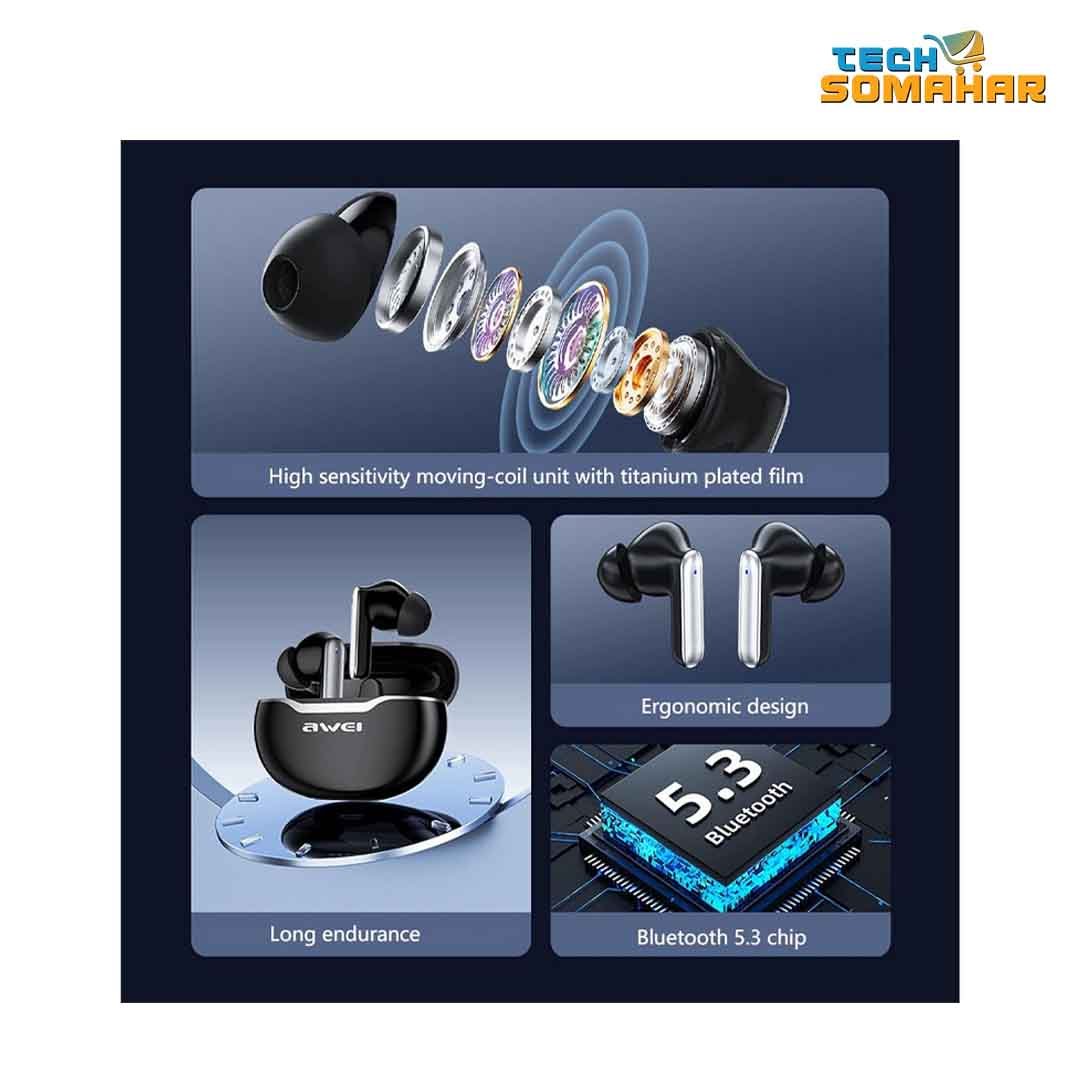 Awei T50 Wireless Bluetooth Earbuds - Image 3
