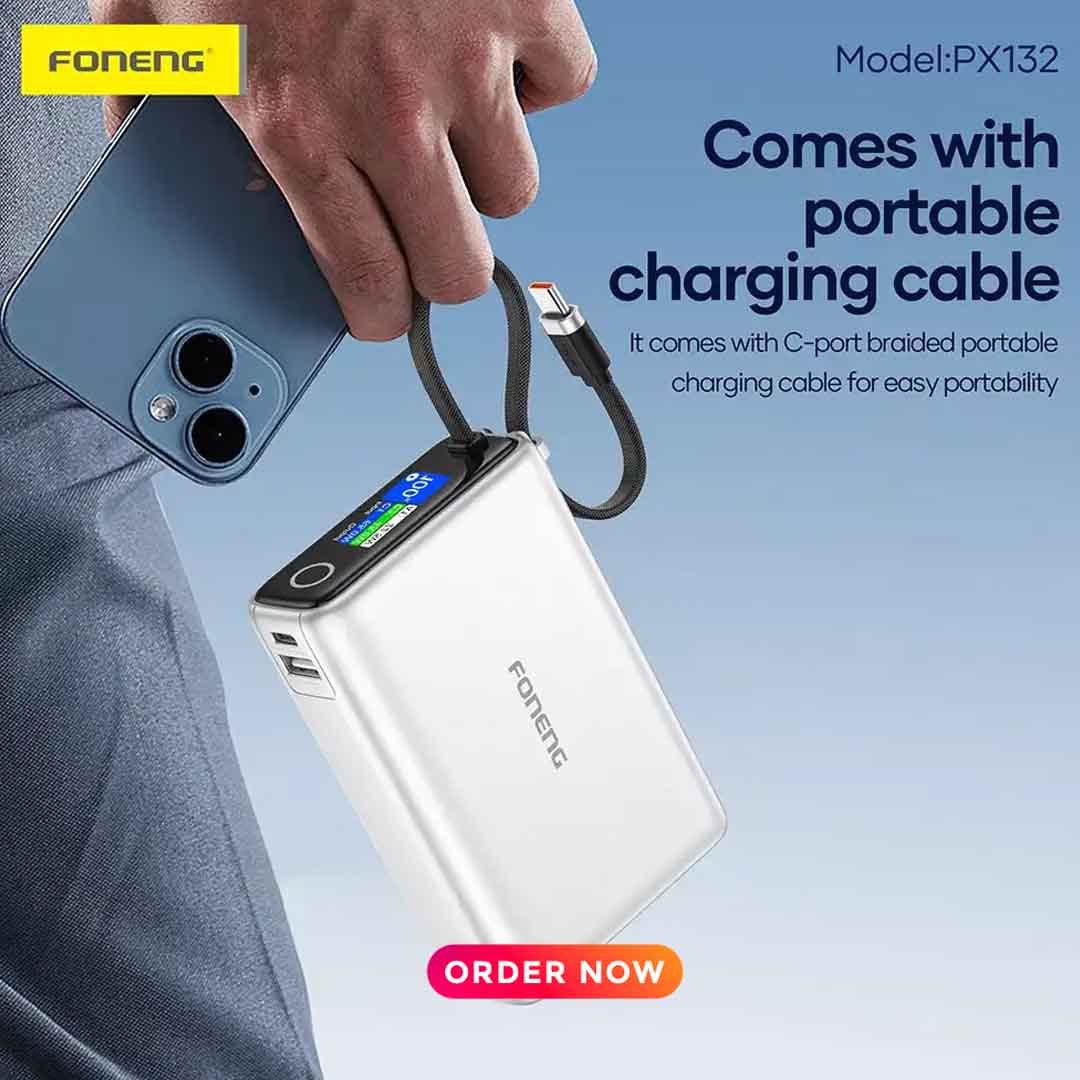 Foneng PX132 20000mAh 65W Power Bank With Built-in Cable - Image 5