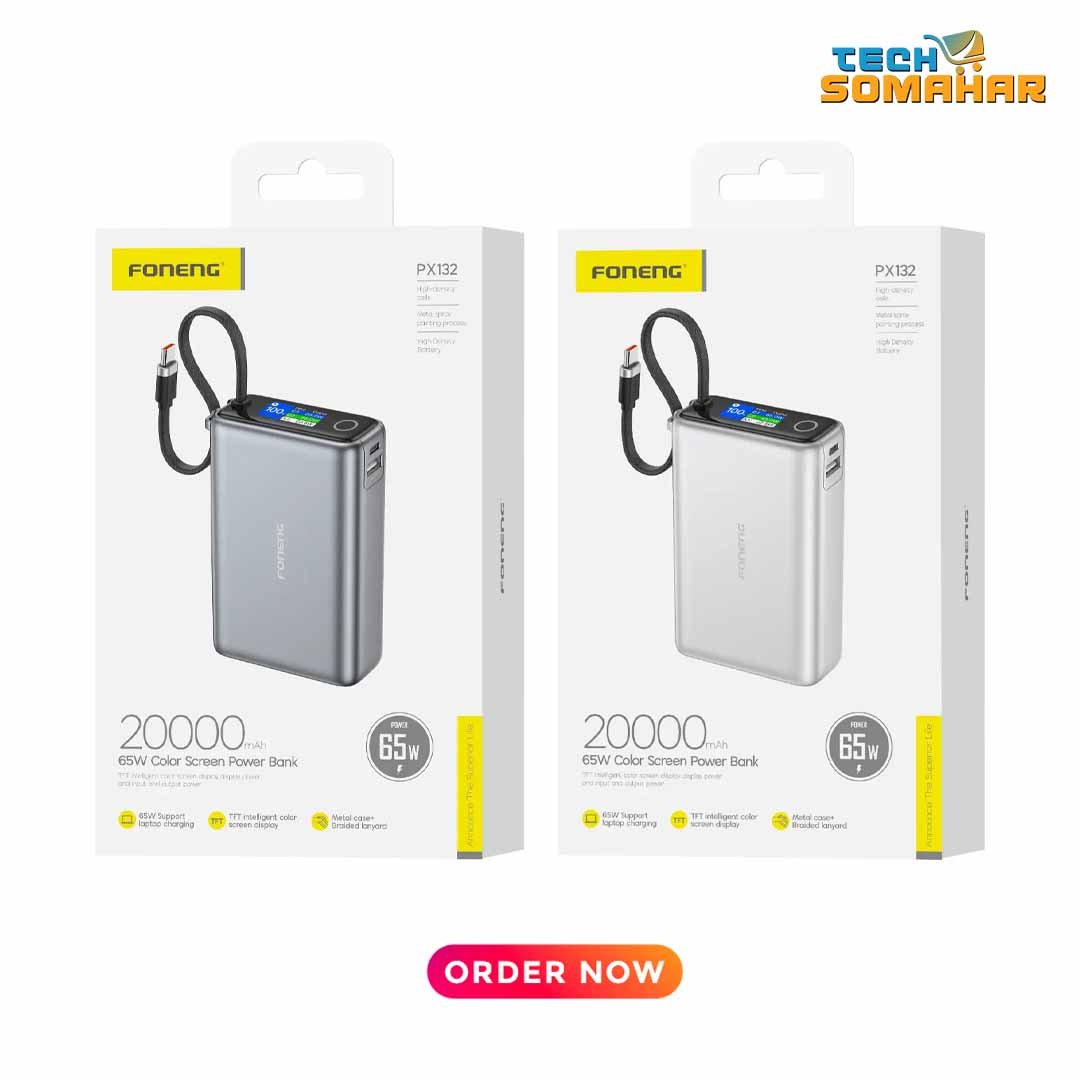 Foneng PX132 20000mAh 65W Power Bank With Built-in Cable - Image 4