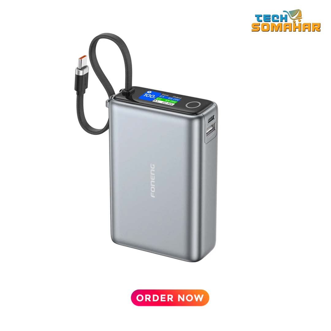 Foneng PX132 20000mAh 65W Power Bank With Built-in Cable