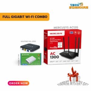 Mercusys AC12G + Solitine XPON ONU + sol 604 UPS